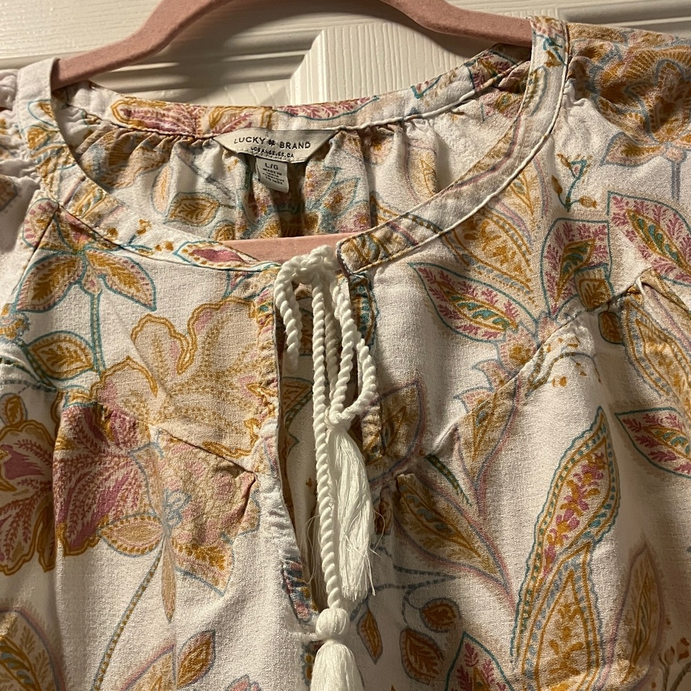 Lucky Brand Floral Blouse in Cream and Orange - Picture 3 of 9